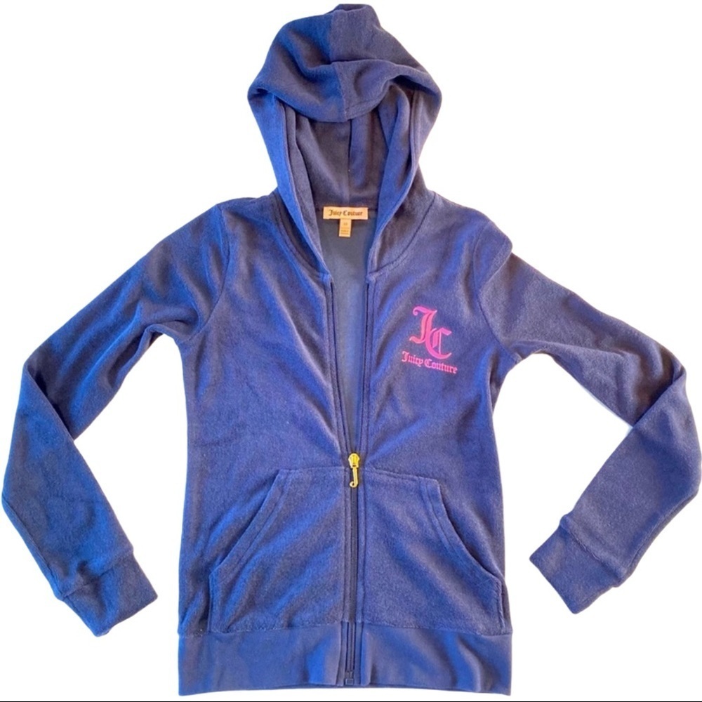 Juicy Couture Blue Full Zip MT Robertson Jacket Hooded Coat Girl’s Size 10 NWT